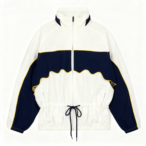 Cream & Navy Drawstring-Waist Track Jacket