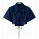 Navy Pinstripe Lace-Up Crop Blouse