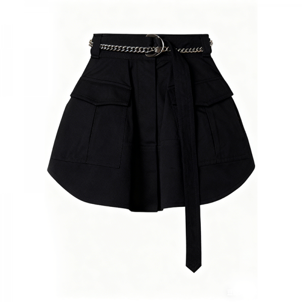 Black Chain-Belt Utility Mini Skirt