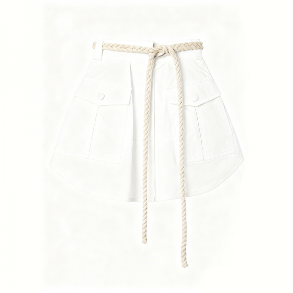 White Rope-Belt Utility Mini Skirt