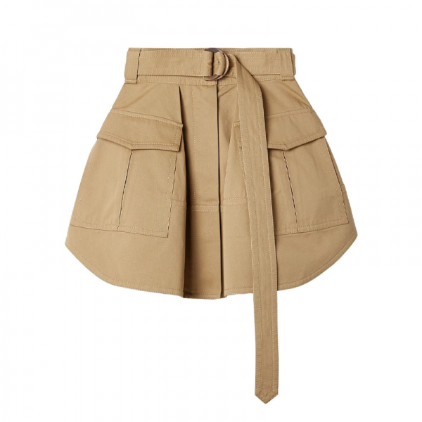 Khaki Tonal-Belt Utility Mini Skirt