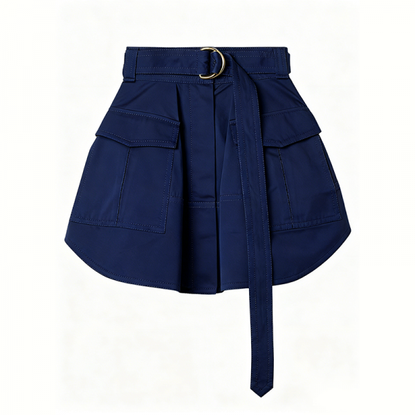 Navy Buckle-Belt Utility Mini Skirt