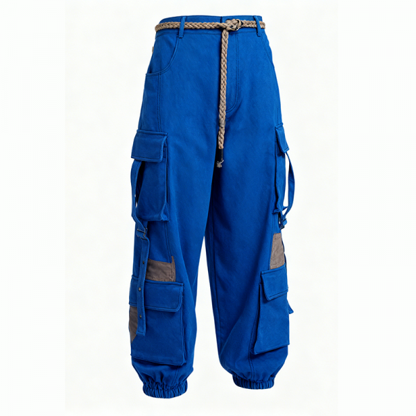 Royal Blue Contrast-Panel Cargo Jogger Pants