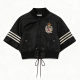 Black Emblem Lace-Up Crop Bomber Jacket