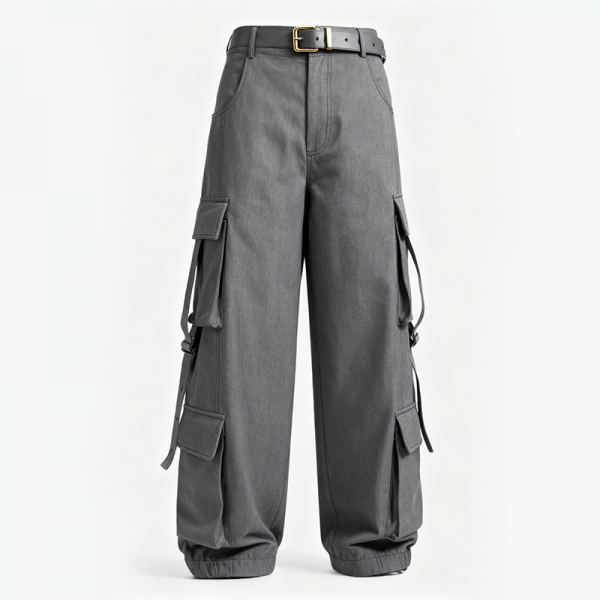 Gray Multi-Pocket Cargo Jogger Pants