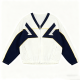 Cream & Navy Geometric V-Neck Track Jacket