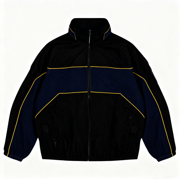 Black & Navy Contrast Track Jacket with Yellow Trim