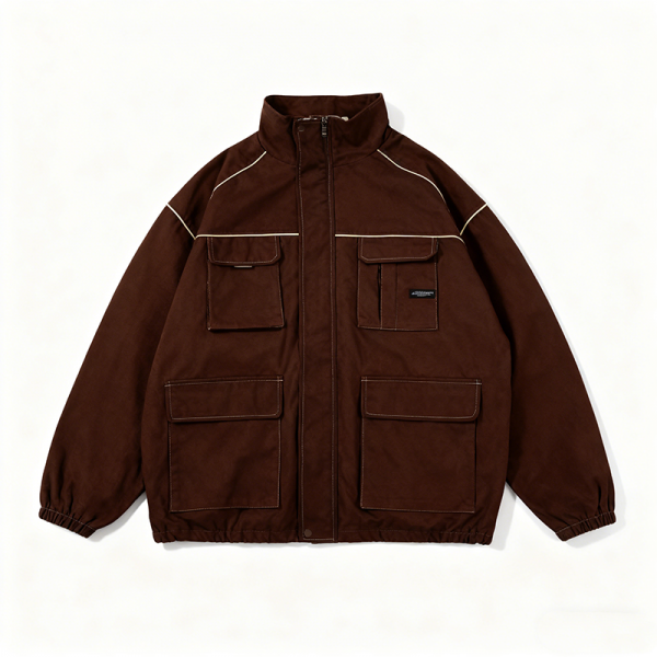 Chestnut Brown Utility Pocket Track Jacket