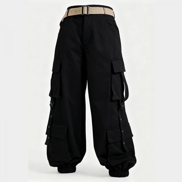 Black Multi-Pocket Cargo Jogger Pants