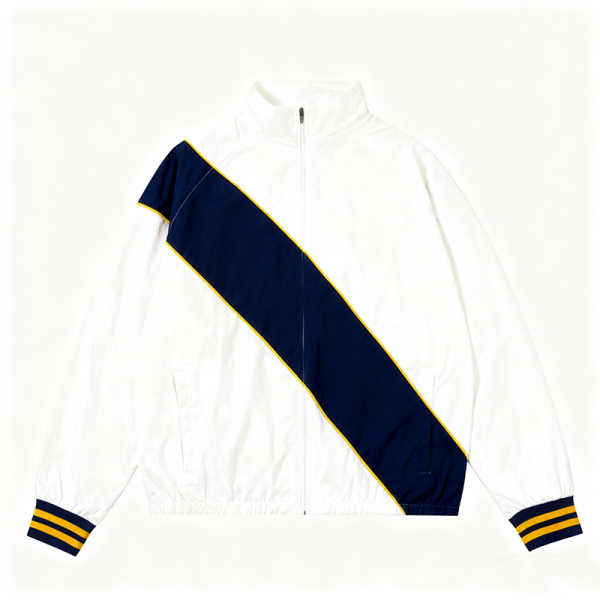 Cream & Navy Diagonal-Stripe Track Jacket
